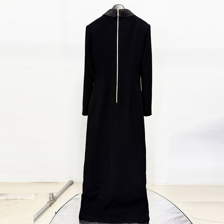 Black Rhinestone Button Blazer Maxi Dress with High Slit for Friday Night Vibes Women-Vyana Collective