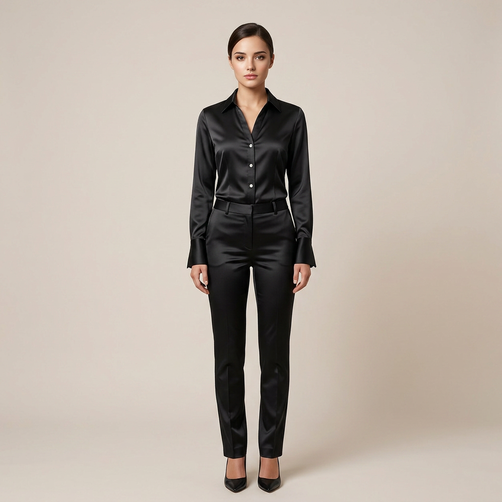Black Satin Backless Lace-Up Shirt for Elegant Office-to-Evening Styling-Vyana Collective