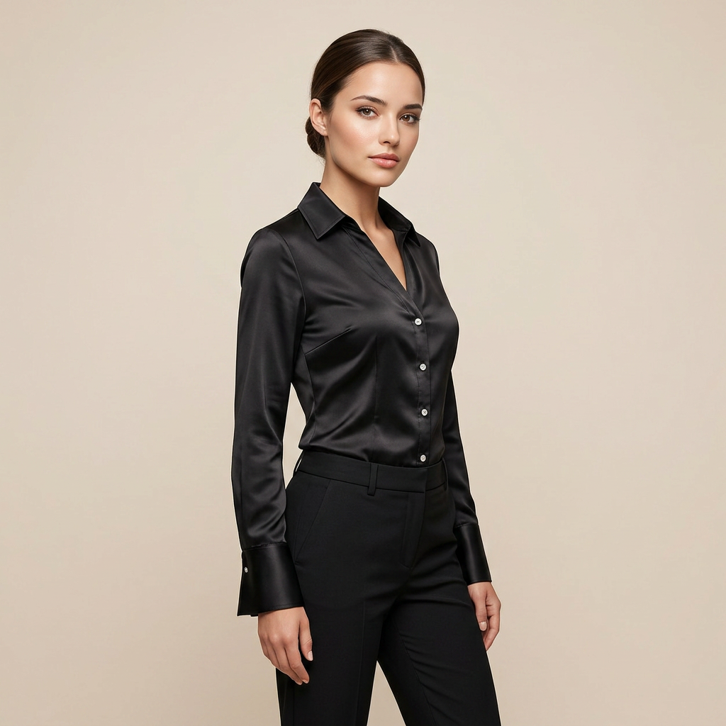 Black Satin Backless Lace-Up Shirt for Elegant Office-to-Evening Styling-Vyana Collective