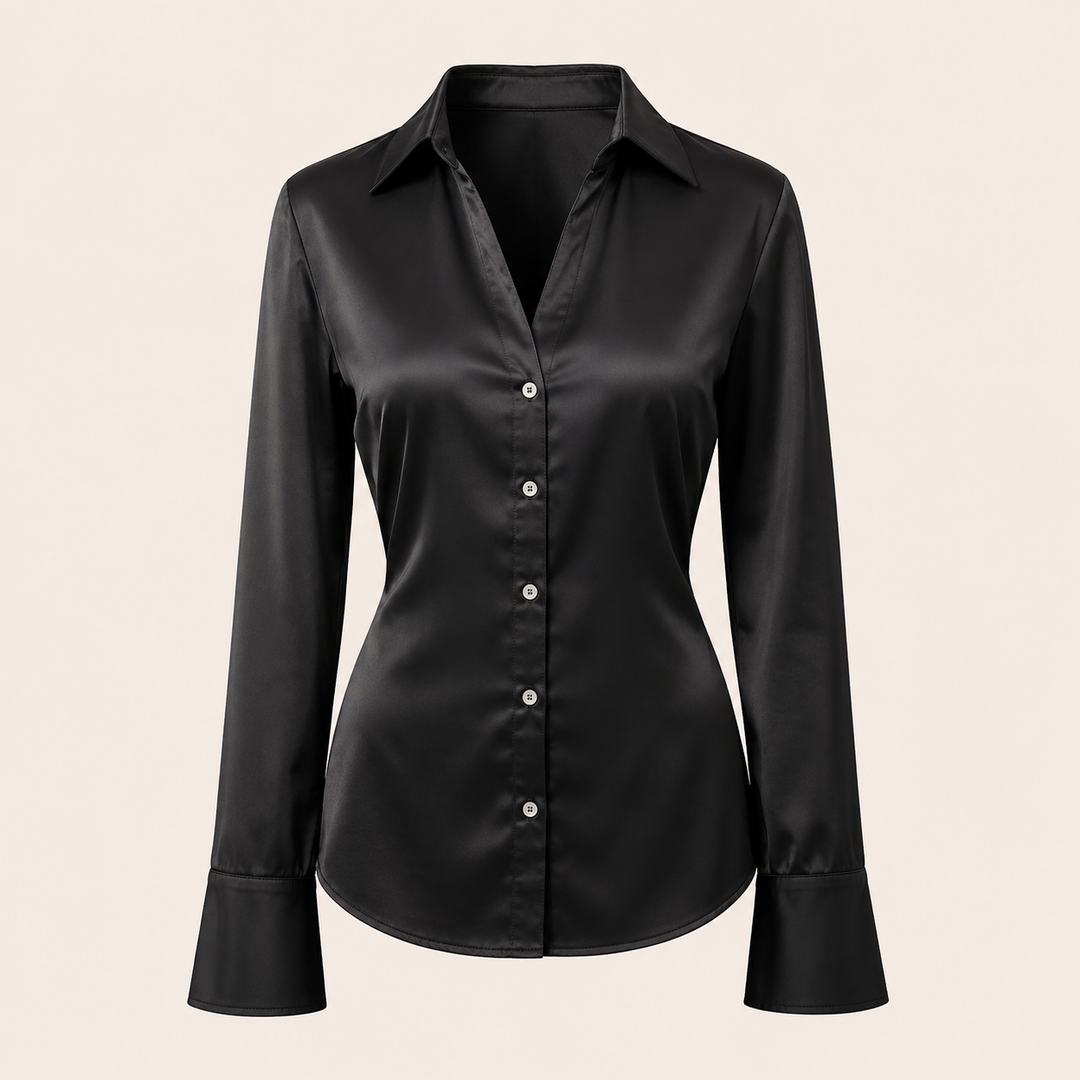 Black Satin Backless Lace-Up Shirt for Elegant Office-to-Evening Styling-Vyana Collective