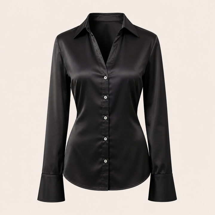 Black Satin Backless Lace-Up Shirt for Elegant Office-to-Evening Styling-Vyana Collective