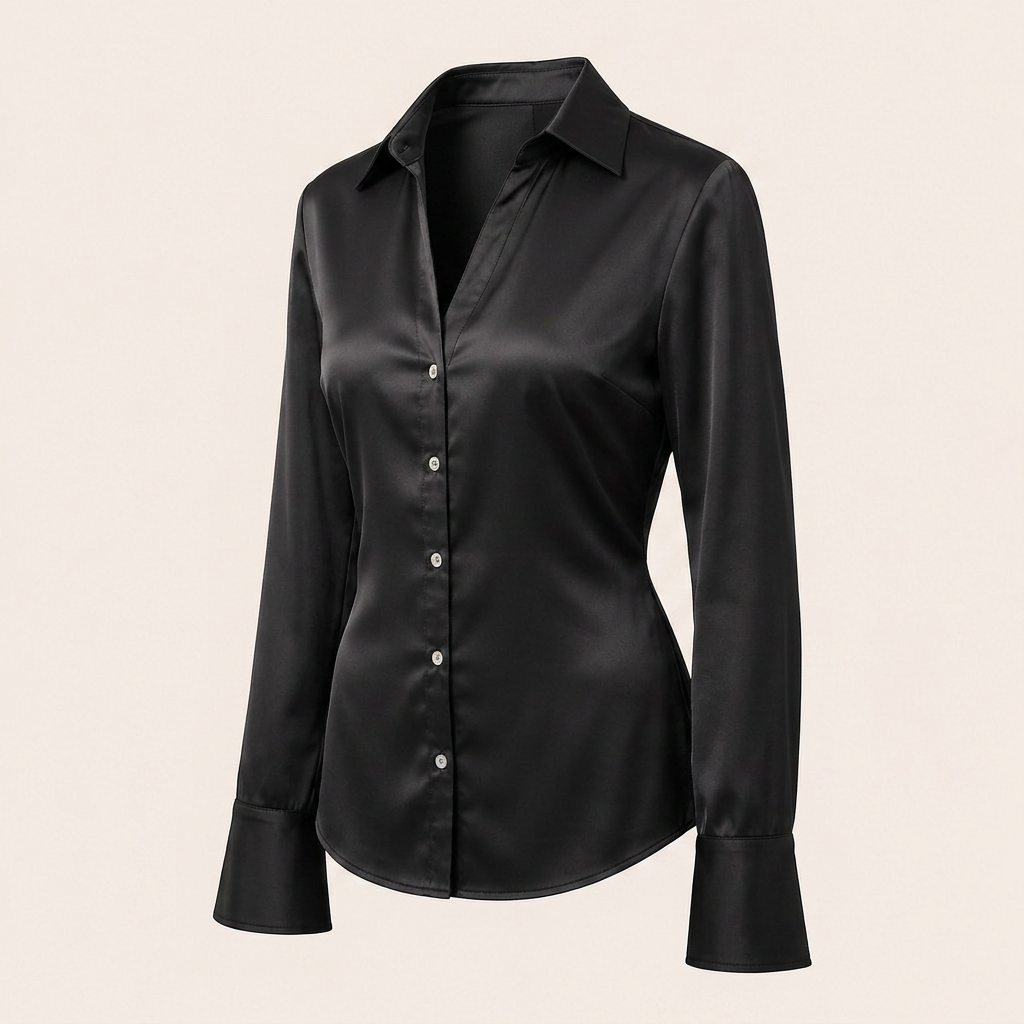 Black Satin Backless Lace-Up Shirt for Elegant Office-to-Evening Styling-Vyana Collective