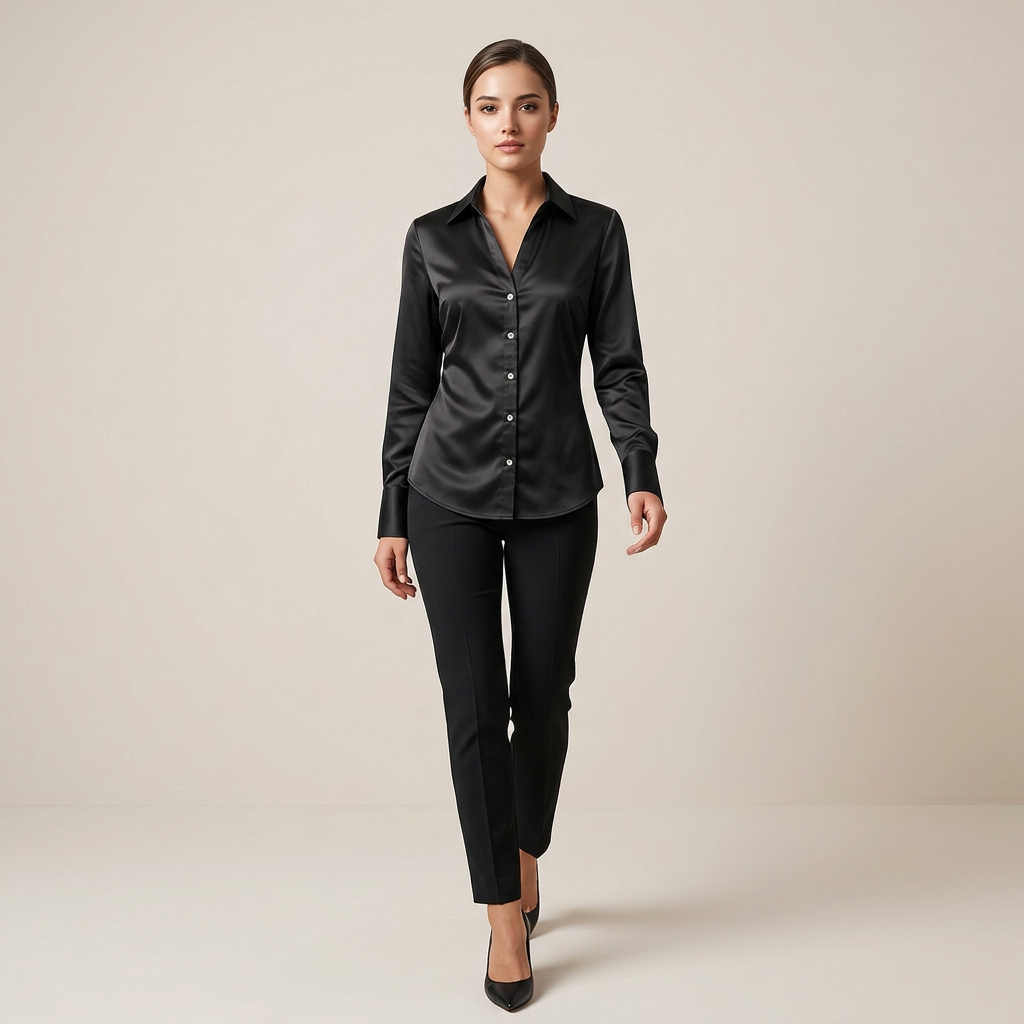 Black Satin Backless Lace-Up Shirt for Elegant Office-to-Evening Styling-Vyana Collective