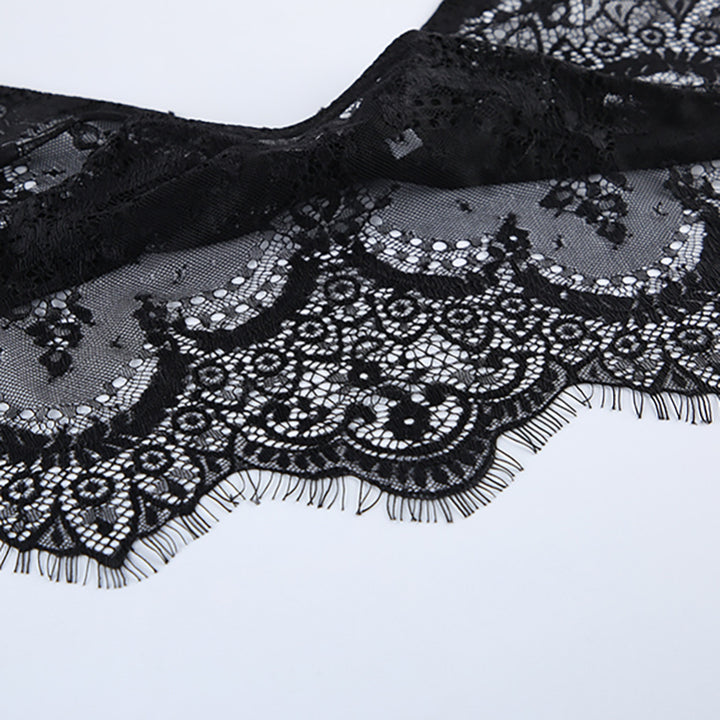 Black Satin Mini Dress with Lace High Neck for Friday Night Vibes and Cocktail Elegance Women-Vyana Collective