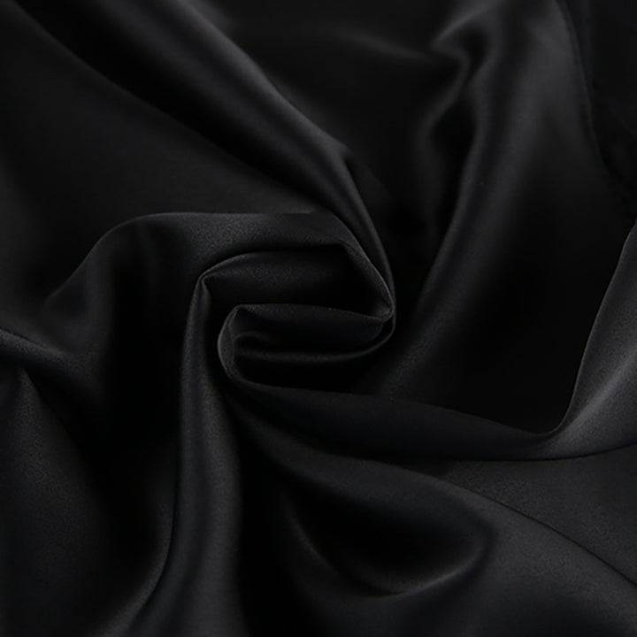 Black Satin Mini Dress with Lace High Neck for Friday Night Vibes and Cocktail Elegance Women-Vyana Collective