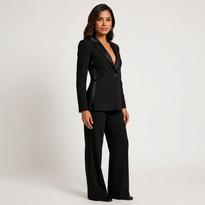 Black Side Stripe Pantsuit Set for Meetings Ready Power Dressing & Modern Office Style for Women-Vyana Collective