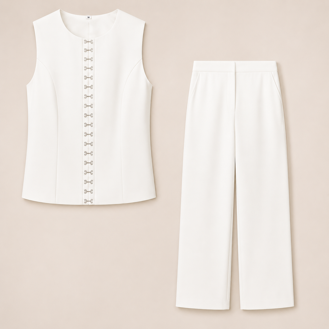 Black Sleeveless Vest and Wide-Leg Pants Two-Piece Office Wear Set for Women-Vyana Collective