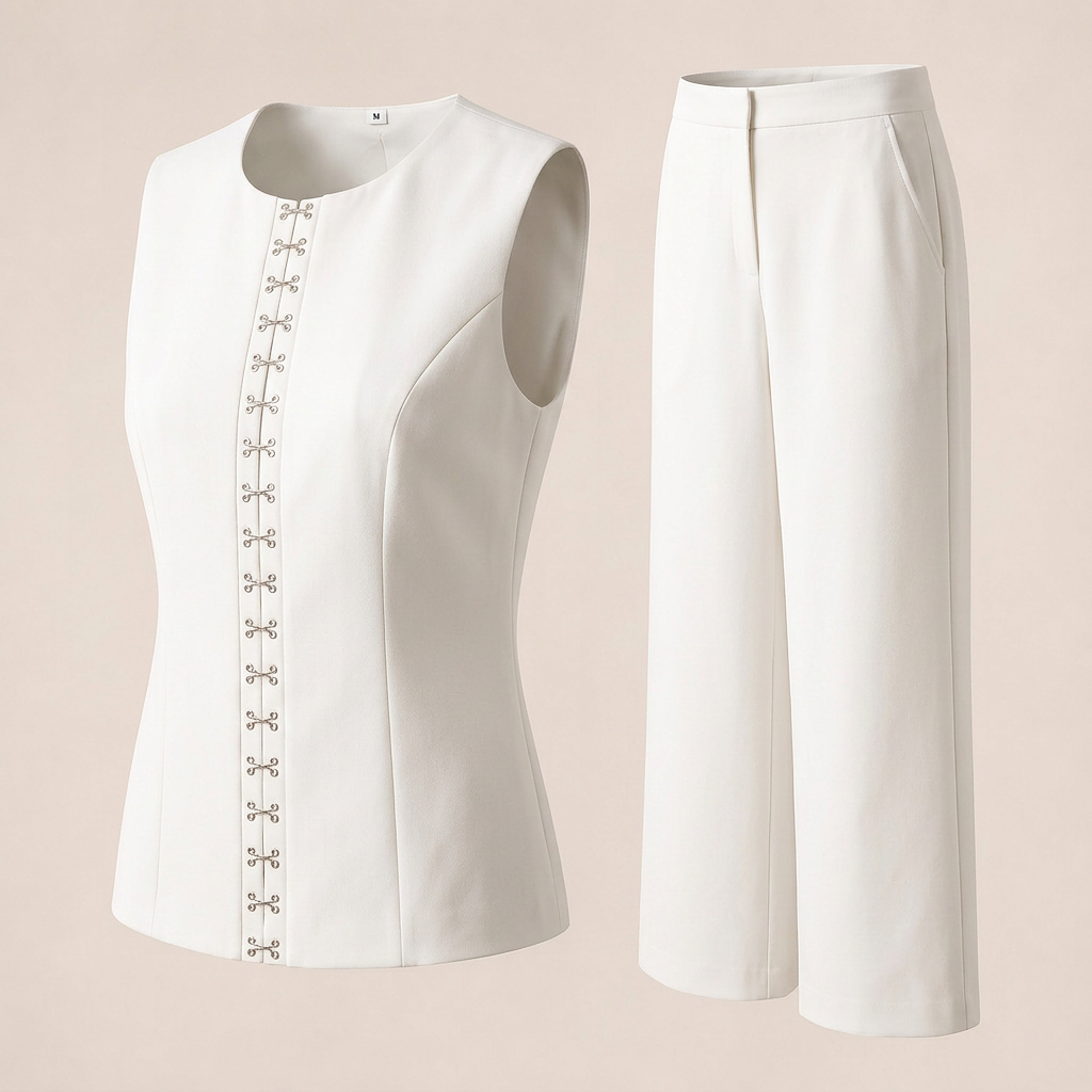 Black Sleeveless Vest and Wide-Leg Pants Two-Piece Office Wear Set for Women-Vyana Collective