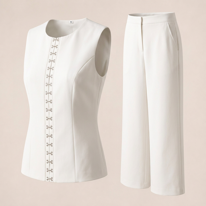 Black Sleeveless Vest and Wide-Leg Pants Two-Piece Office Wear Set for Women-Vyana Collective