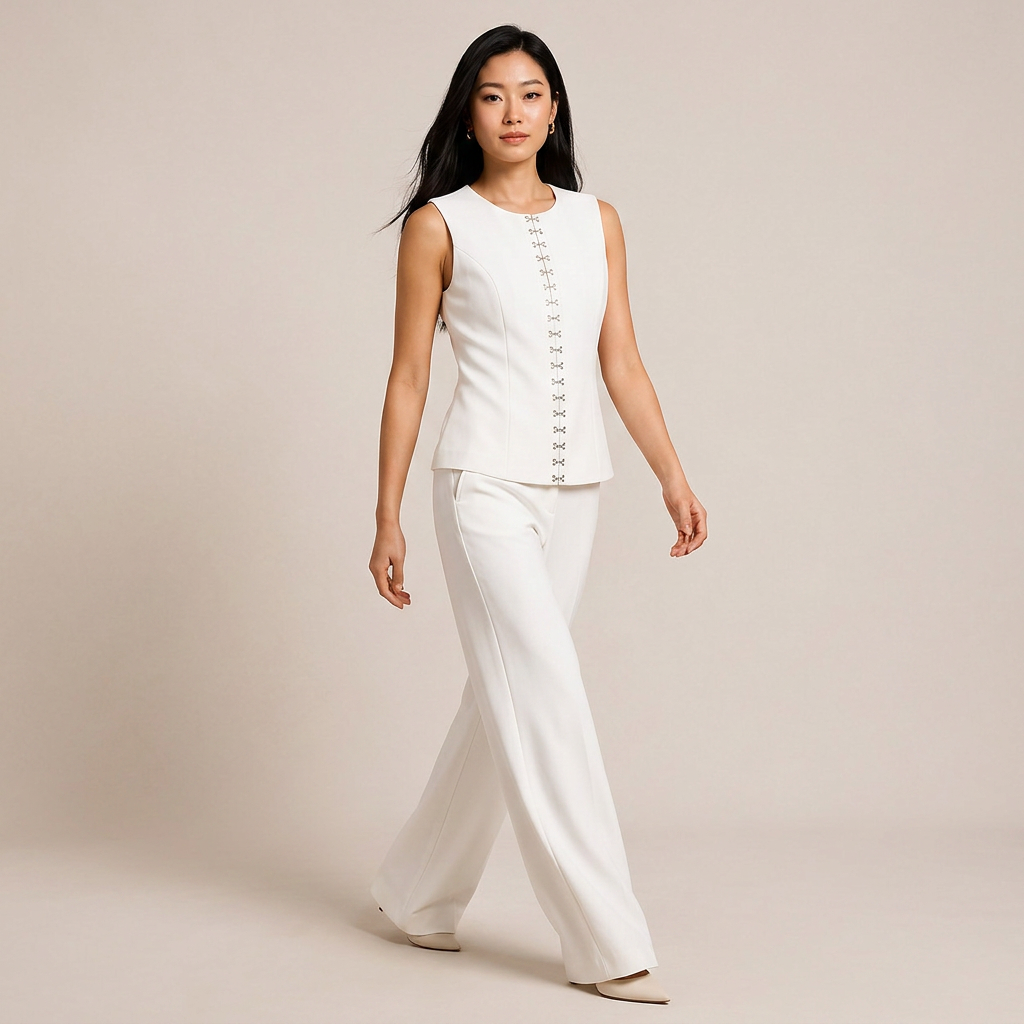 Black Sleeveless Vest and Wide-Leg Pants Two-Piece Office Wear Set for Women-Vyana Collective