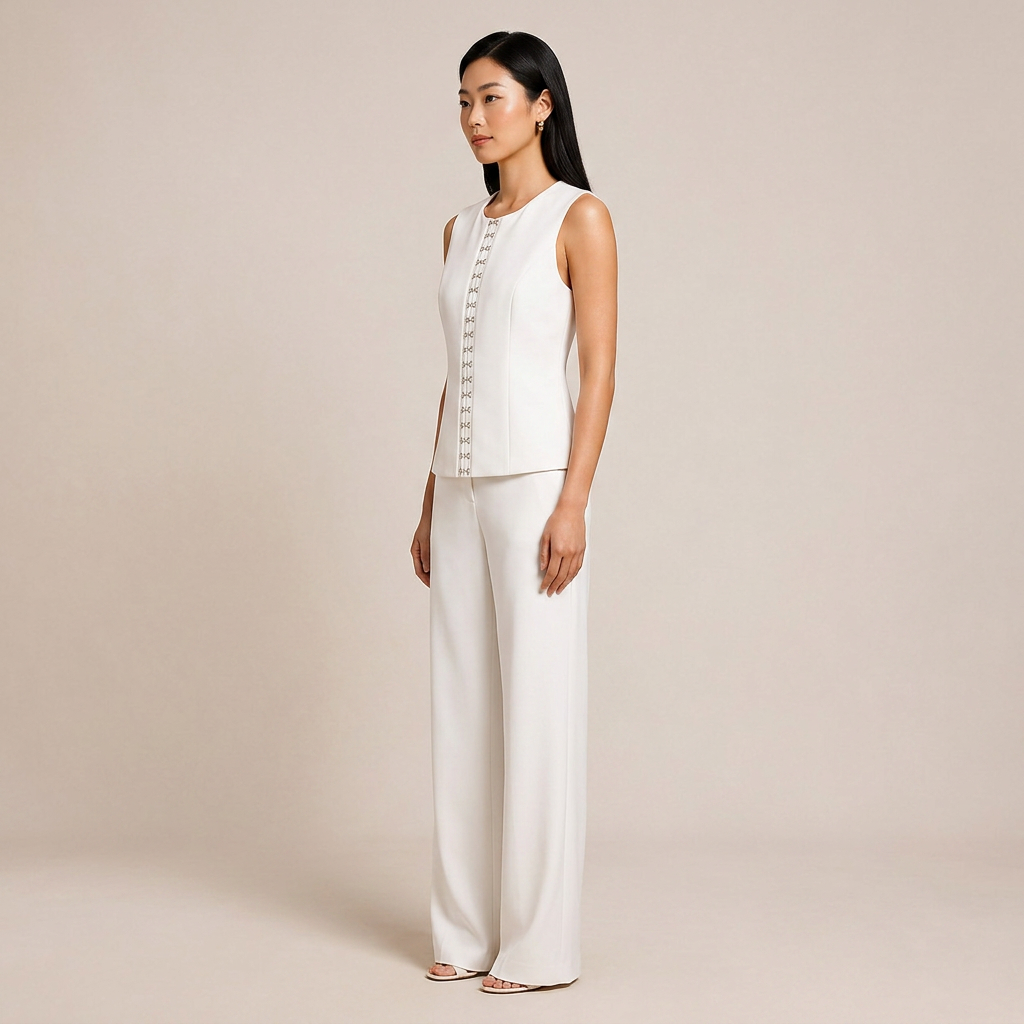 Black Sleeveless Vest and Wide-Leg Pants Two-Piece Office Wear Set for Women-Vyana Collective