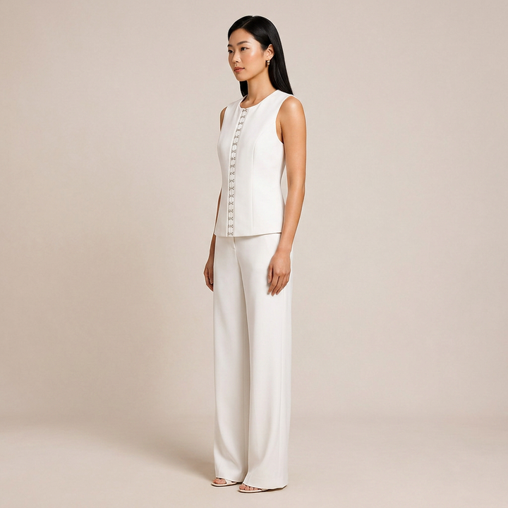 Black Sleeveless Vest and Wide-Leg Pants Two-Piece Office Wear Set for Women-Vyana Collective