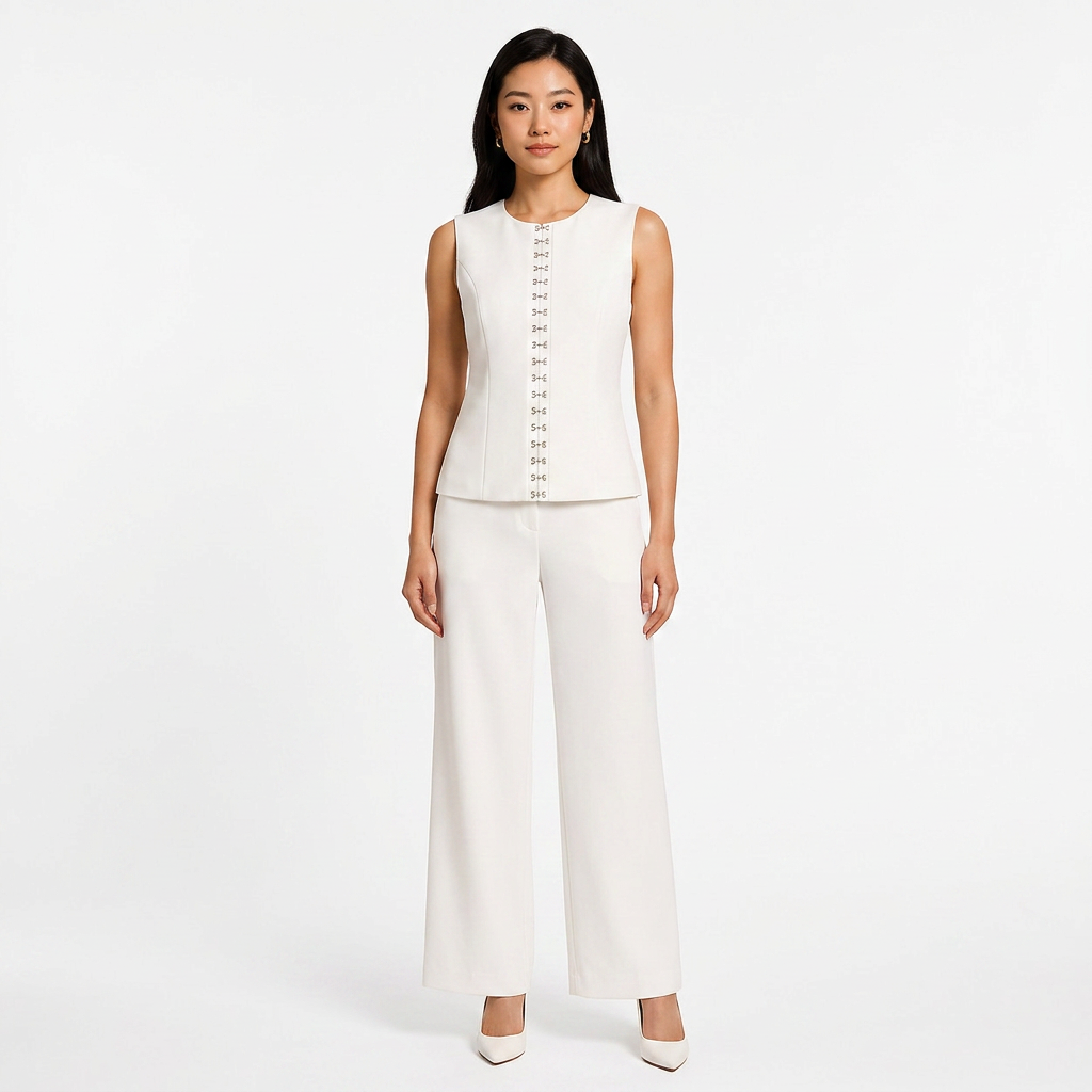 Black Sleeveless Vest and Wide-Leg Pants Two-Piece Office Wear Set for Women-Vyana Collective