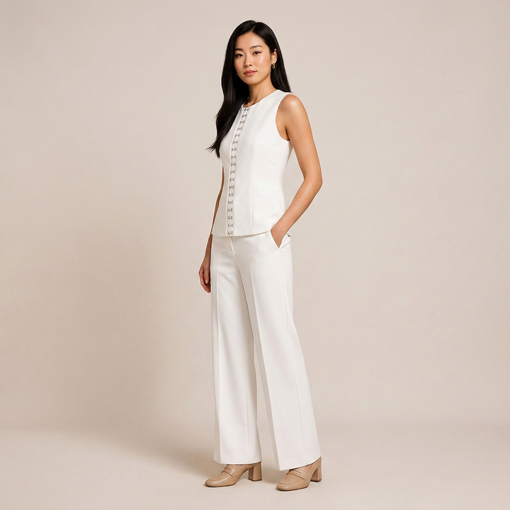 Black Sleeveless Vest and Wide-Leg Pants Two-Piece Office Wear Set for Women-Vyana Collective