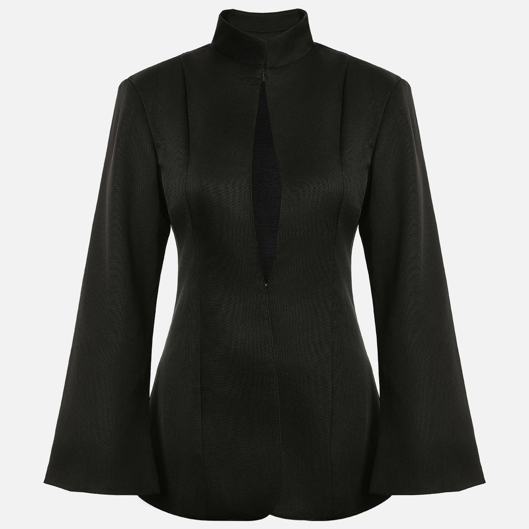 Black Stand-Collar Oversized Cropped Blazer-Vyana Collective