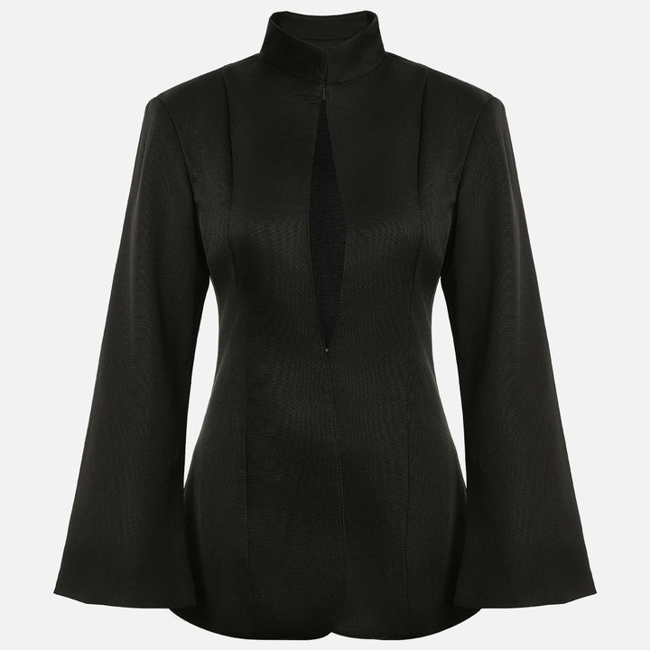Black Stand-Collar Oversized Cropped Blazer-Vyana Collective