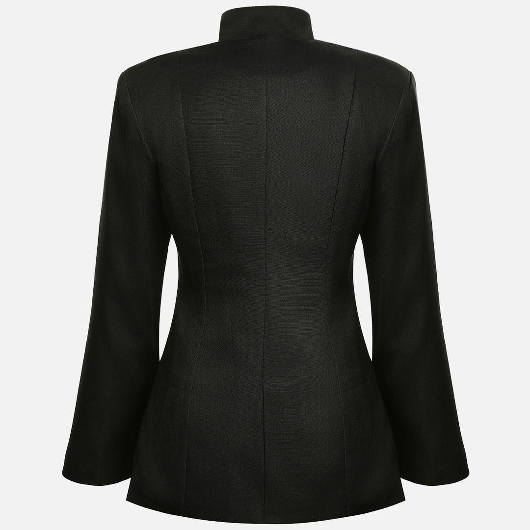 Black Stand-Collar Oversized Cropped Blazer-Vyana Collective