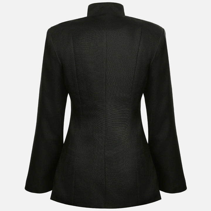 Black Stand-Collar Oversized Cropped Blazer-Vyana Collective