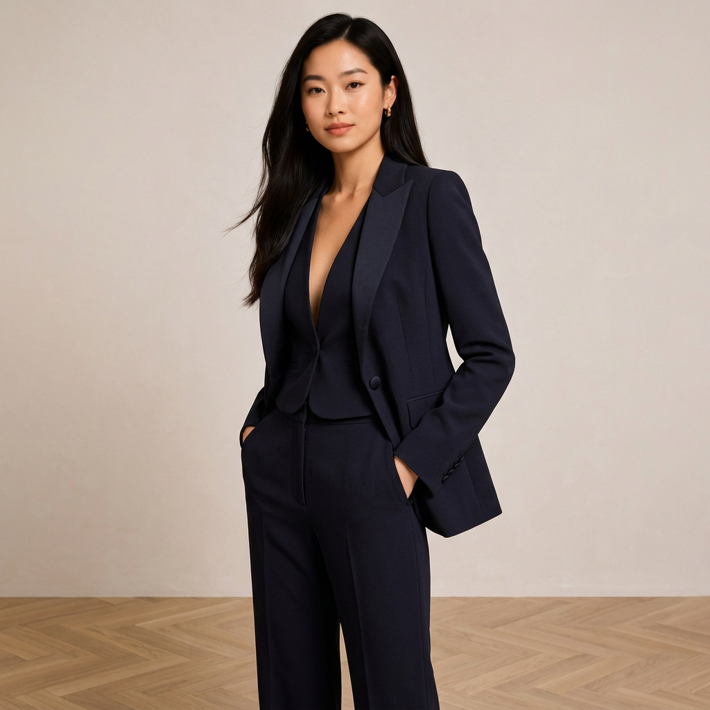 Black Three Piece Suit Set with Vest and Wide Leg Pants for Meetings Ready and Executive Power Dressing Women-Vyana Collective