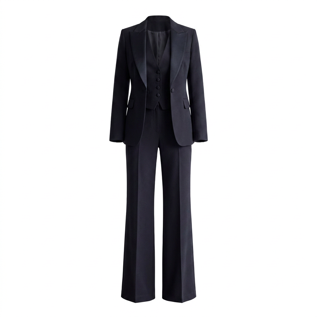 Black Three Piece Suit Set with Vest and Wide Leg Pants for Meetings Ready and Executive Power Dressing Women-Vyana Collective