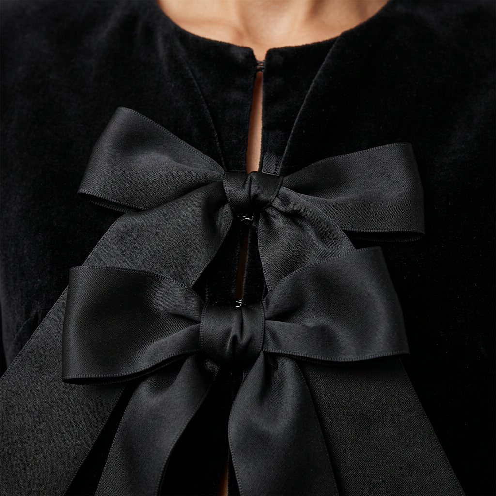 Black Velvet Bow Jacket and Wide Leg Pants Suit-Vyana Collective