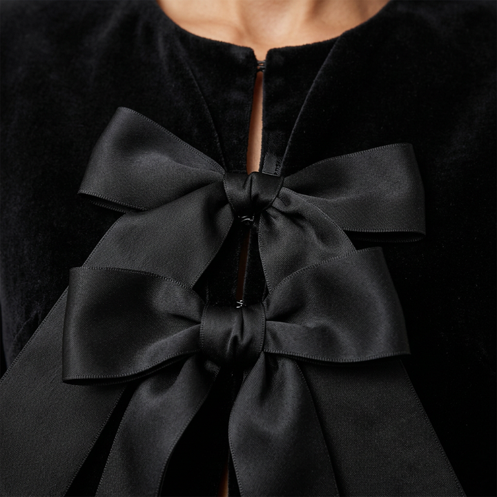 Black Velvet Bow Jacket and Wide Leg Pants Suit-Vyana Collective