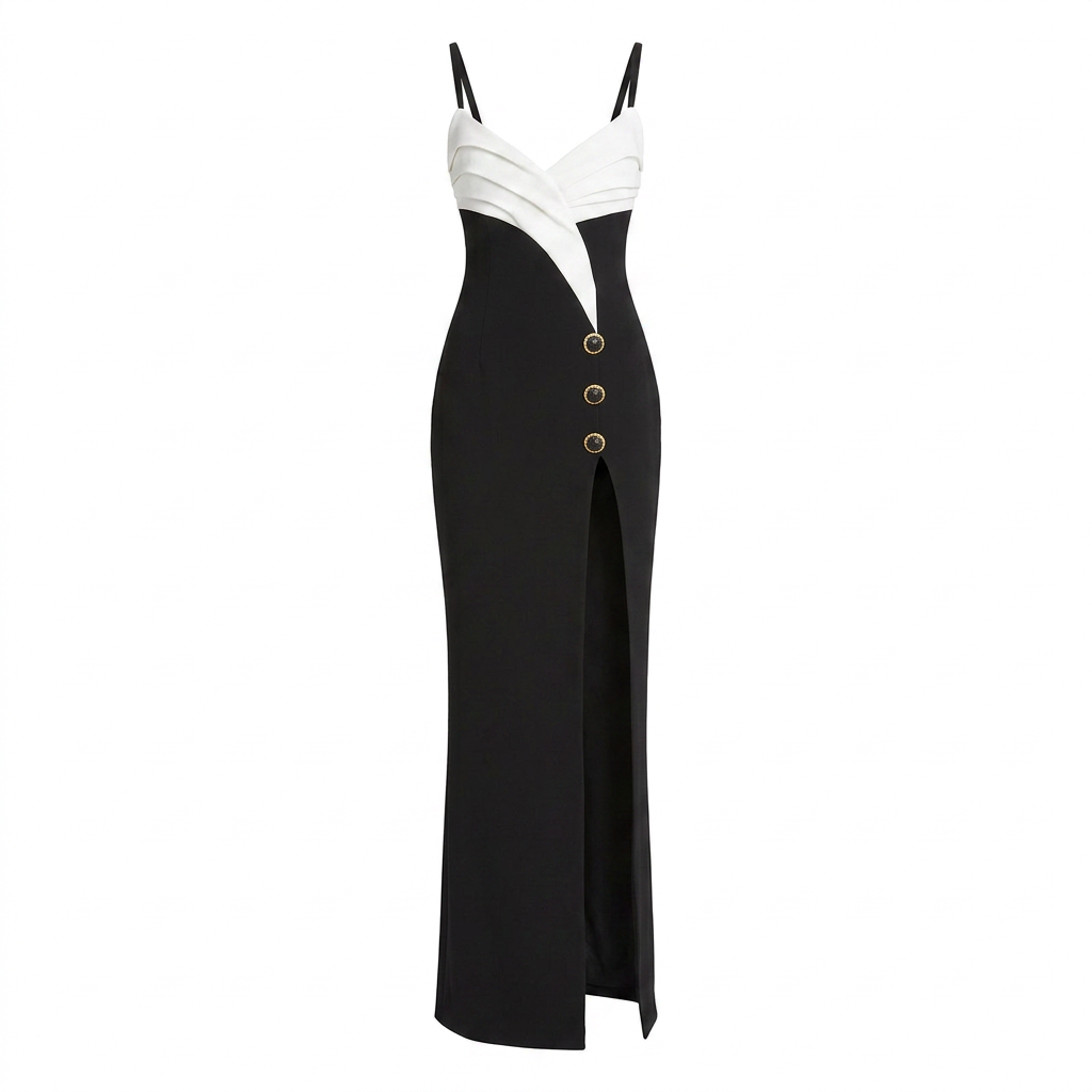 Black and White Color Block Sleeveless Slit Maxi Dress for Friday Night Vibes Women-Vyana Collective
