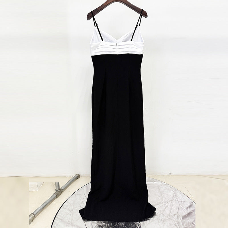 Black and White Color Block Sleeveless Slit Maxi Dress for Friday Night Vibes Women-Vyana Collective