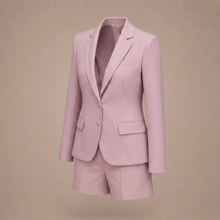 Blush Pink Blazer and Mini Skirt Set for Meetings Ready and Modern Office Style Women-Vyana Collective