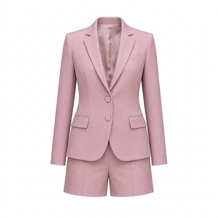 Blush Pink Blazer and Mini Skirt Set for Meetings Ready and Modern Office Style Women-Vyana Collective