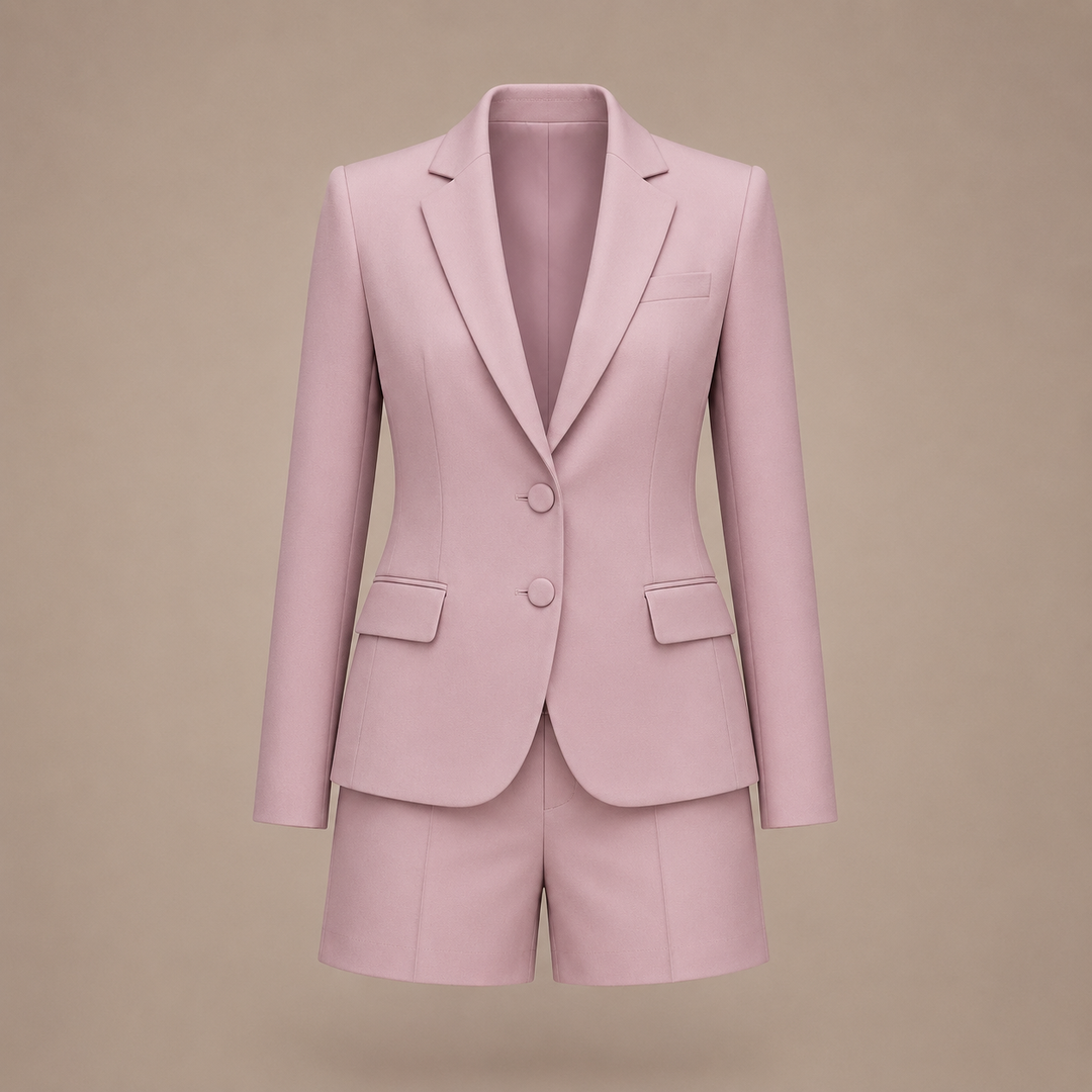 Blush Pink Blazer and Mini Skirt Set for Meetings Ready and Modern Office Style Women-Vyana Collective