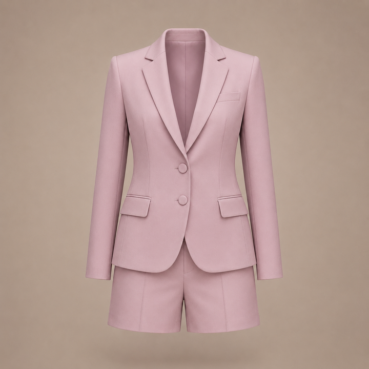 Blush Pink Blazer and Mini Skirt Set for Meetings Ready and Modern Office Style Women-Vyana Collective