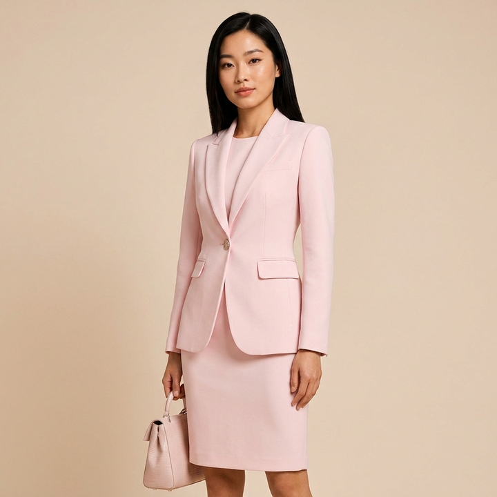 Blush Pink Blazer and Pencil Skirt Set for Meetings Ready and Elegant Office Style Women-Vyana Collective