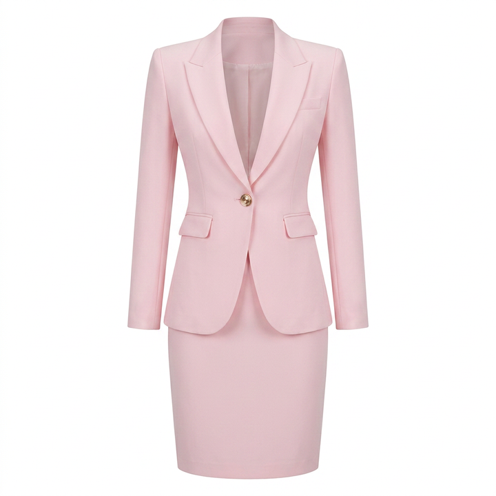 Blush Pink Blazer and Pencil Skirt Set for Meetings Ready and Elegant Office Style Women-Vyana Collective