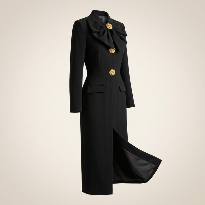 Bow Detail Long Sleeve Midi Dress for Friday Night Vibes and Elegant Evening Events Women-Vyana Collective