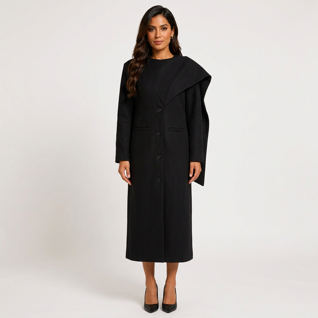 Burgundy Asymmetric Draped High-Neck Maxi Blazer Coat-Vyana Collective