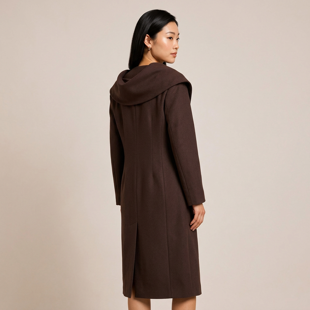 Burgundy Asymmetric Draped High-Neck Maxi Blazer Coat-Vyana Collective