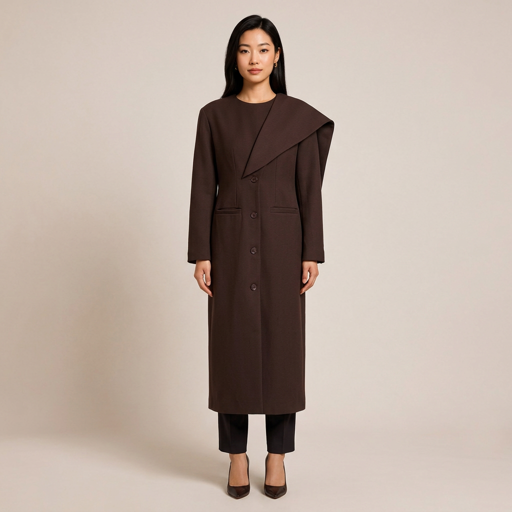 Burgundy Asymmetric Draped High-Neck Maxi Blazer Coat-Vyana Collective