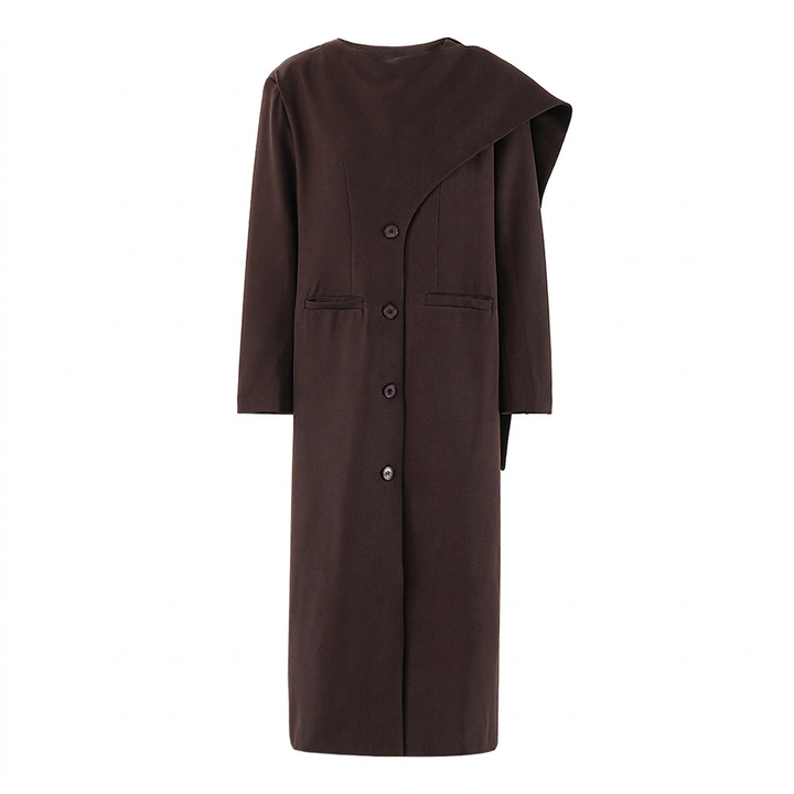 Burgundy Asymmetric Draped High-Neck Maxi Blazer Coat-Vyana Collective