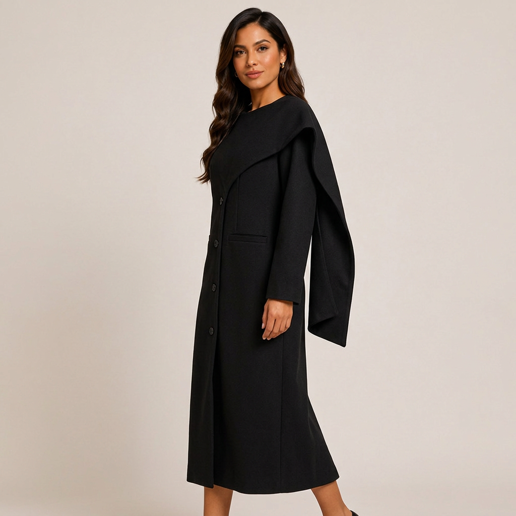 Burgundy Asymmetric Draped High-Neck Maxi Blazer Coat-Vyana Collective