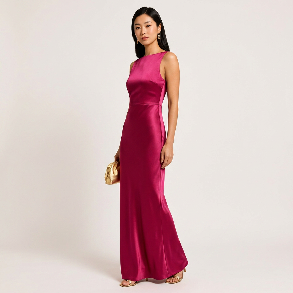 Burgundy Backless Satin Maxi Evening Dress for Weddings, Formal Events & Cocktail Parties for Women-Vyana Collective