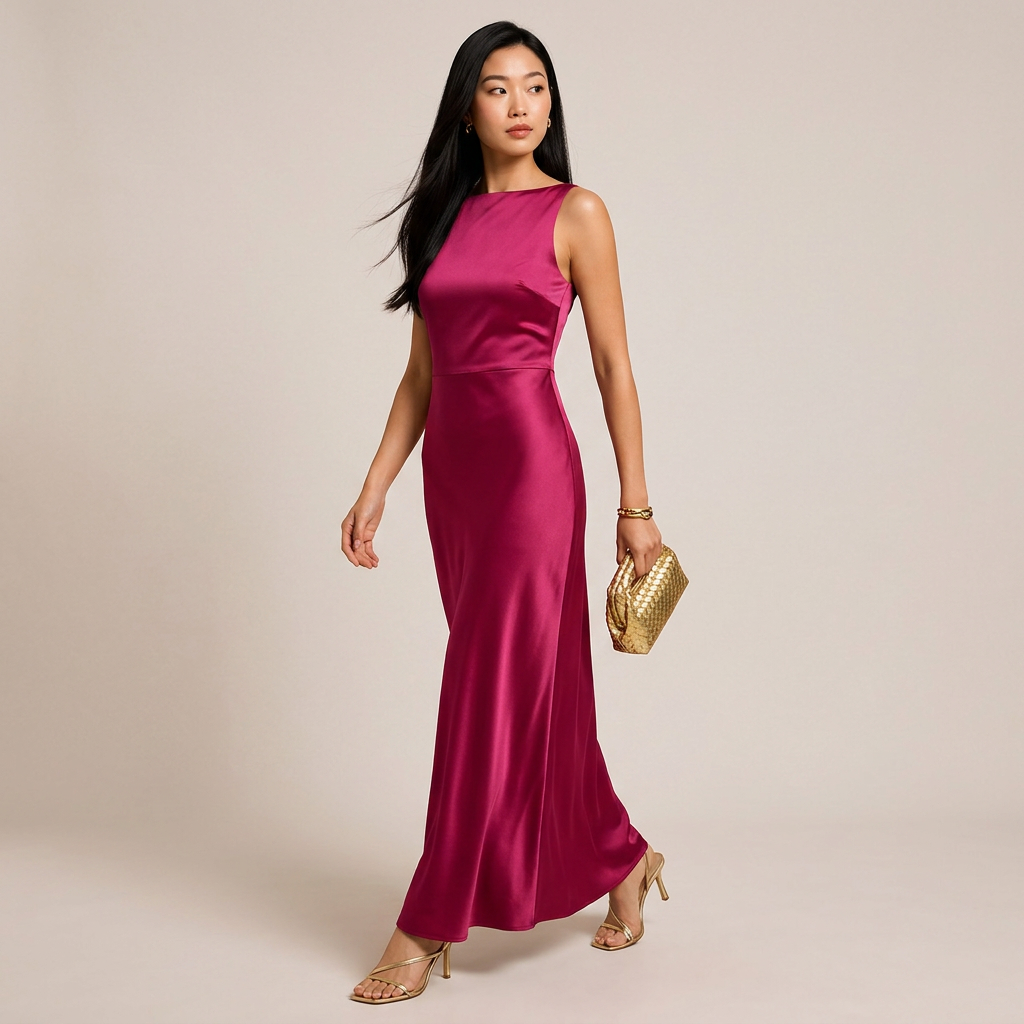 Burgundy Backless Satin Maxi Evening Dress for Weddings, Formal Events & Cocktail Parties for Women-Vyana Collective
