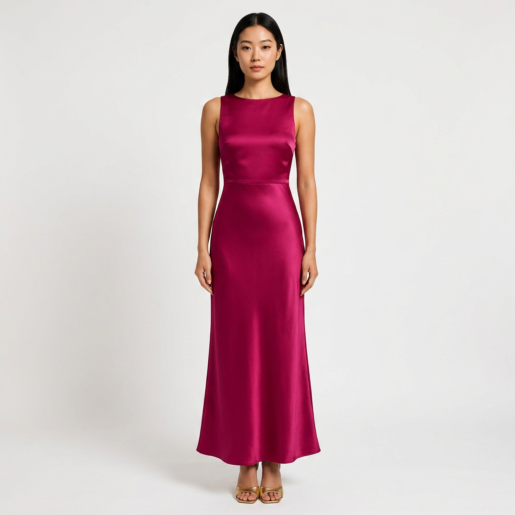 Burgundy Backless Satin Maxi Evening Dress for Weddings, Formal Events & Cocktail Parties for Women-Vyana Collective