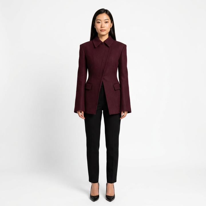 Burgundy Cross Placket Blazer Dress for Office and Evening Wear-Vyana Collective