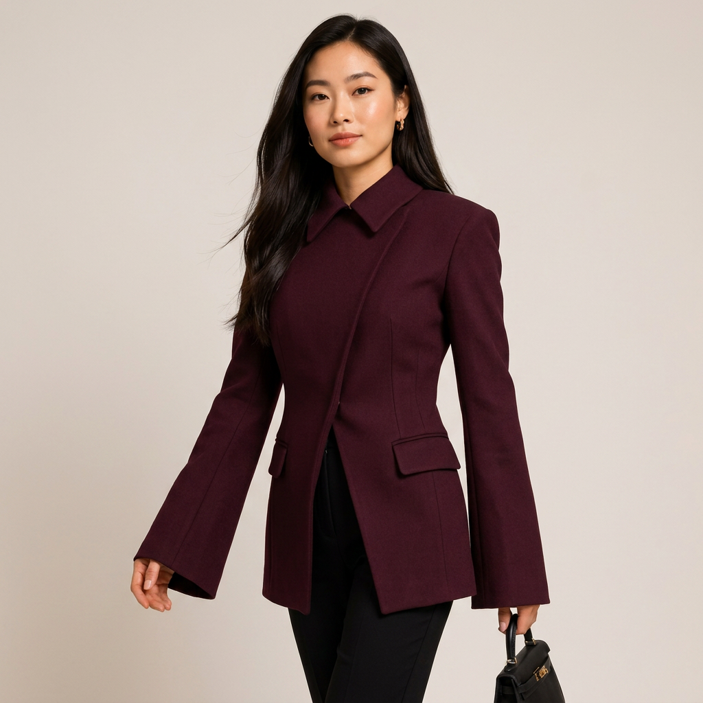 Burgundy Cross Placket Blazer Dress for Office and Evening Wear-Vyana Collective