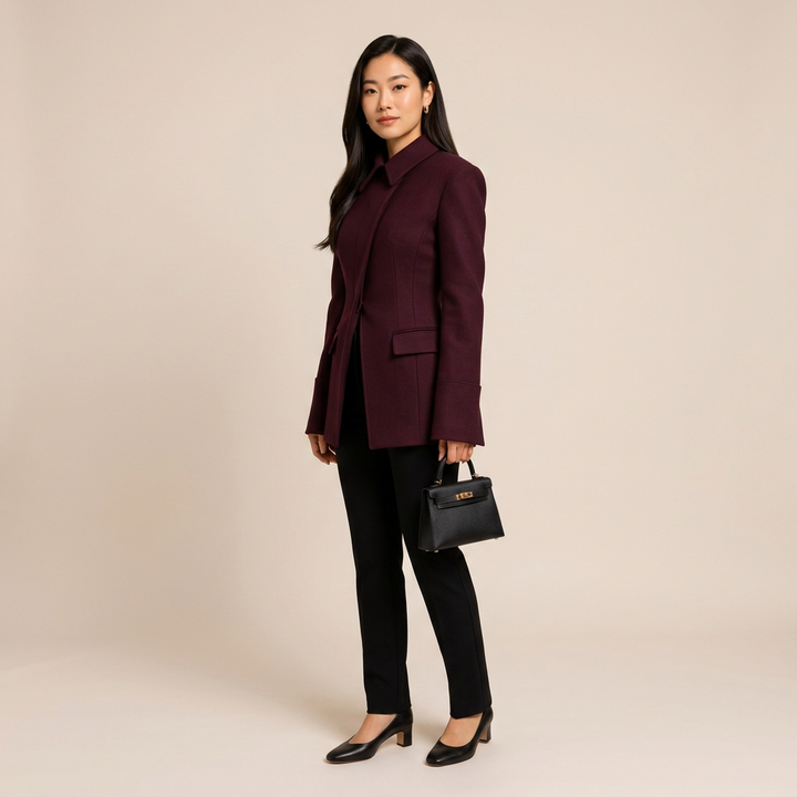 Burgundy Cross Placket Blazer Dress for Office and Evening Wear-Vyana Collective