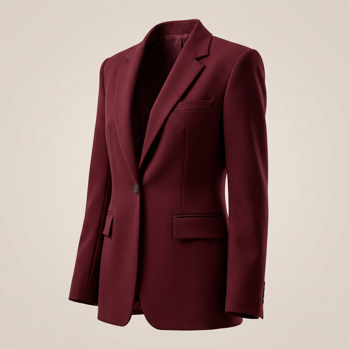 Burgundy Sculpted Blazer and Flared Trousers Suit for Women-Vyana Collective
