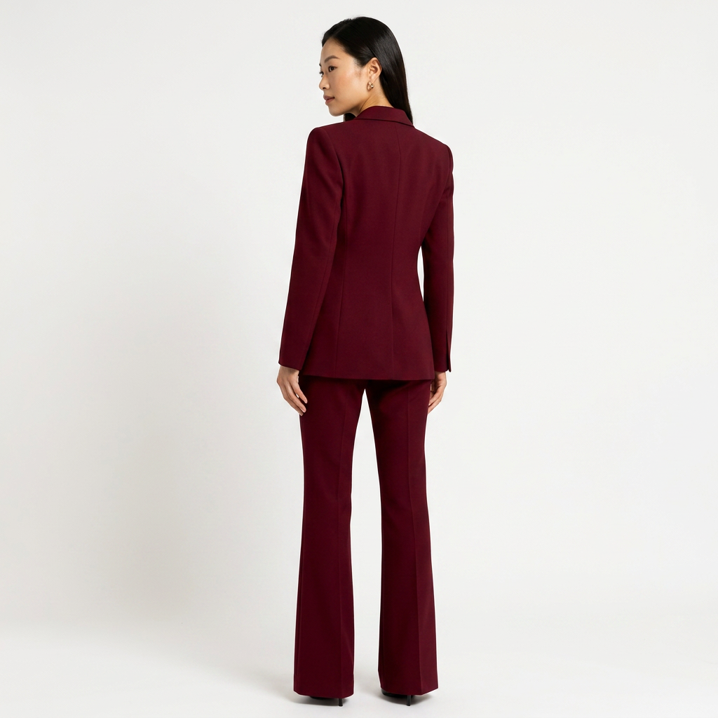 Burgundy Sculpted Blazer and Flared Trousers Suit for Women-Vyana Collective