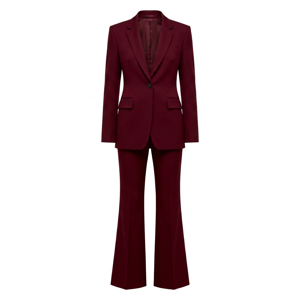 Burgundy Sculpted Blazer and Flared Trousers Suit for Women-Vyana Collective