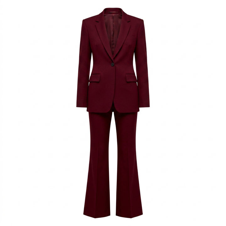 Burgundy Sculpted Blazer and Flared Trousers Suit for Women-Vyana Collective